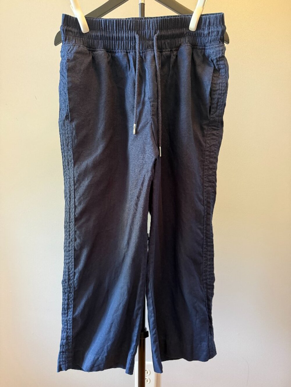 Quince Linen Cropped Pants Navy Size Medium